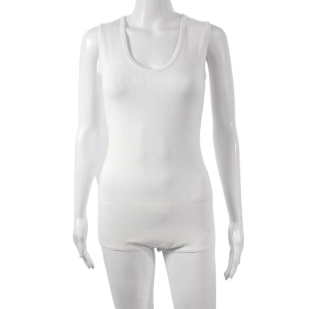 G. Women One Piece Bodysuit Scoop Neck Sleeveless White Modal Snap Size M